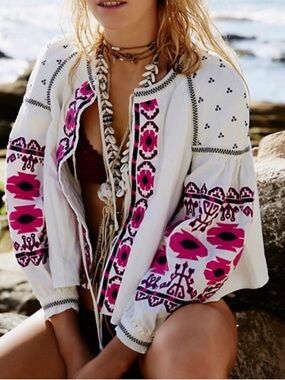 Free People Embroidered Swing Jacket